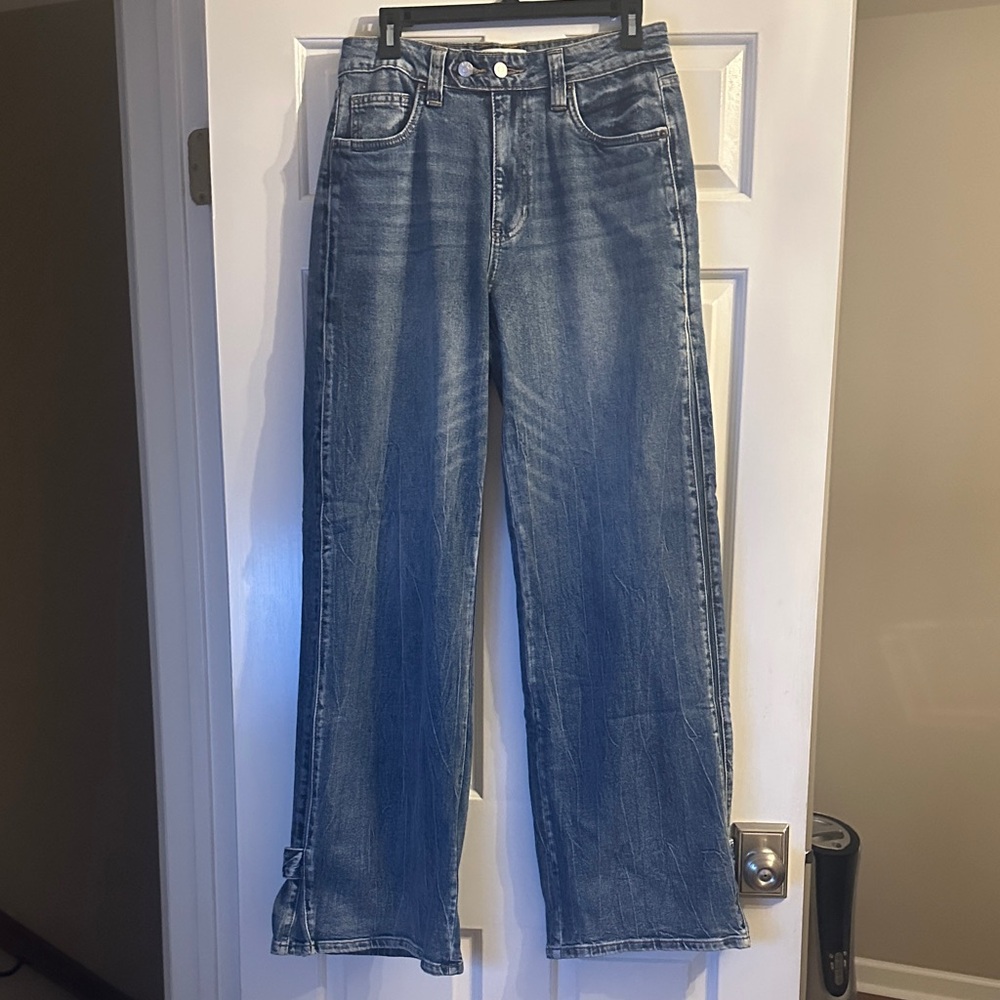 Stylish High Waist Wide leg Blue Denim Jeans